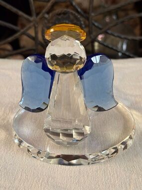 PartyLite Crystal Angel Figurine with Blue Wings and Gold Halo